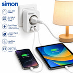 محول كهربائي Simon بمقبس فرنسي + منفذي USB – Adaptateur Combi 16A 3680W – شحن ذكي 17 واط