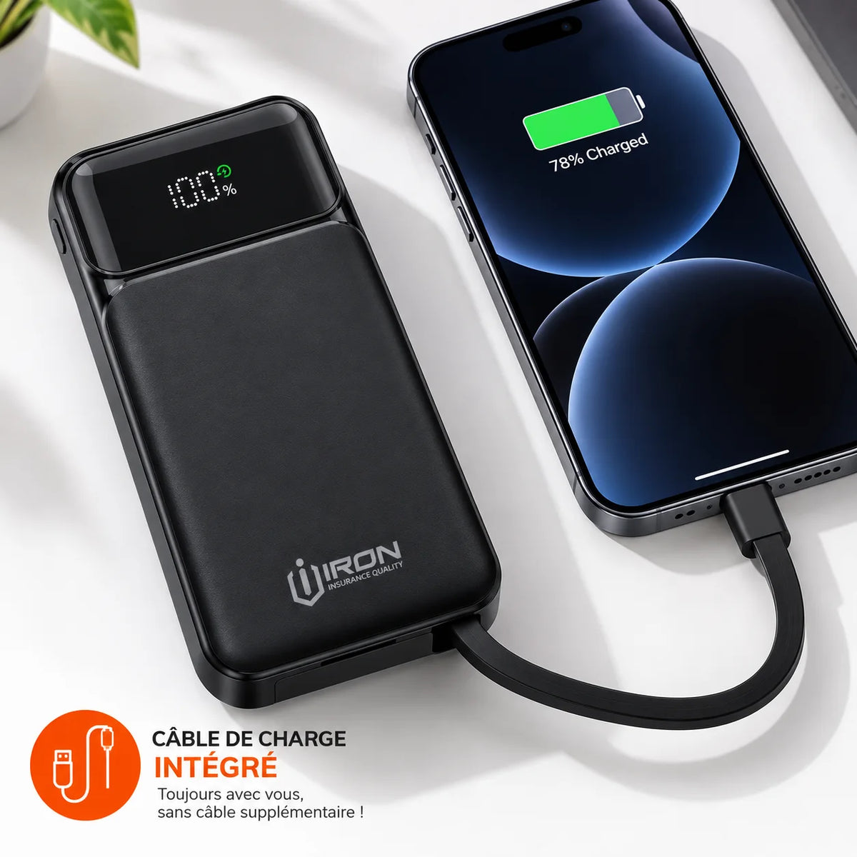 باور بانك IRON 40000 مللي أمبير – Power Bank | شحن سريع 22.5W مع كابل مدمج وشاشة رقمية