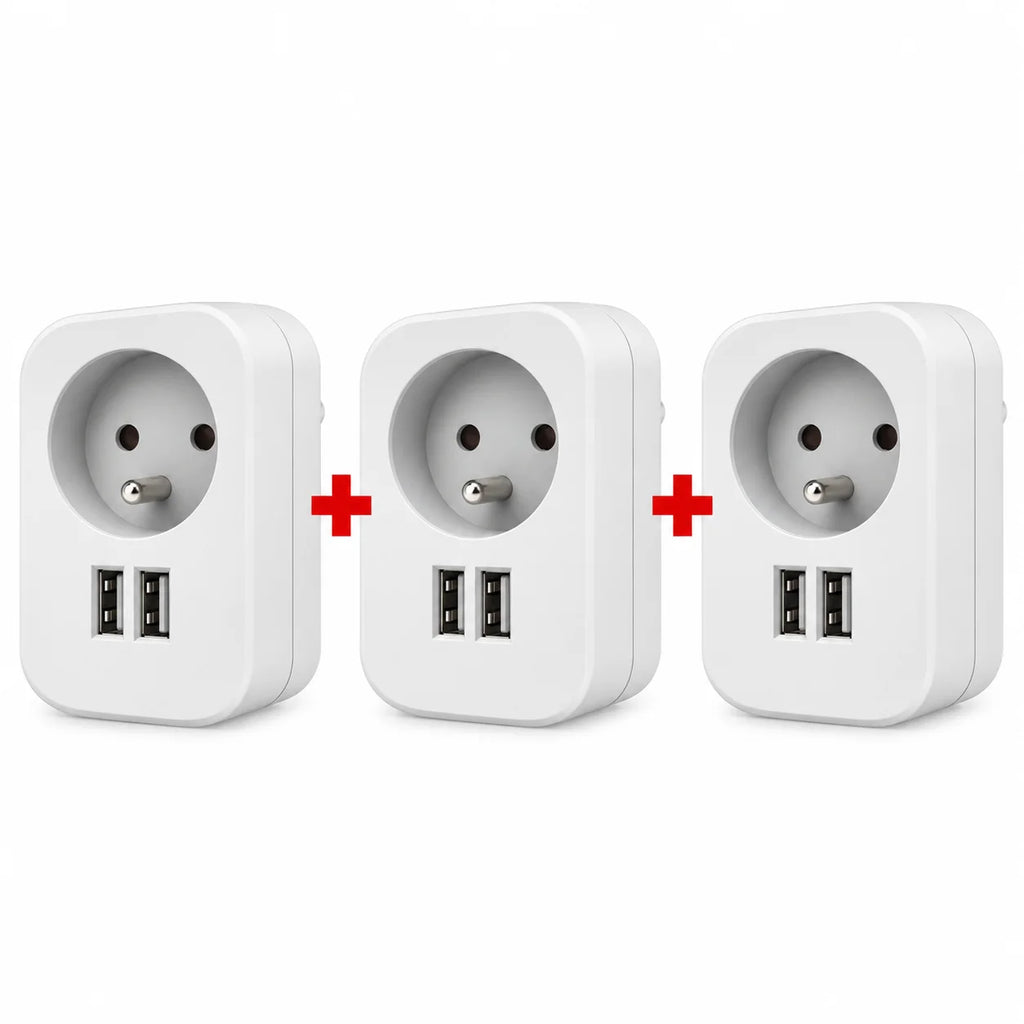محول كهربائي Simon بمقبس فرنسي + منفذي USB – Adaptateur Combi 16A 3680W – شحن ذكي 17 واط
