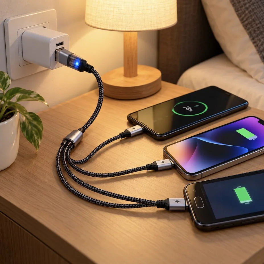 كابل NOVA C-03 – Câble 3 en 1 100W | Type-C و Lightning و Micro USB مع مؤشر LED