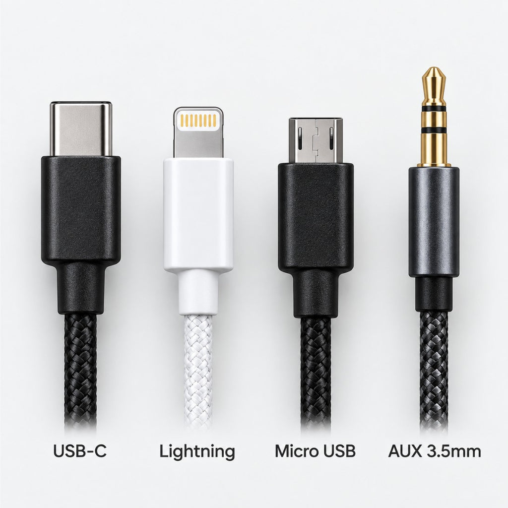 أنواع المداخل: USB-C و Lightning و Micro USB و AUX
