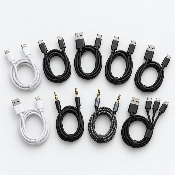 كابلات الشحن والصوت – اختر حسب هاتفك وميزانيتك | Type-C، Lightning، Micro USB، AUX ابتداءً من 39 درهم