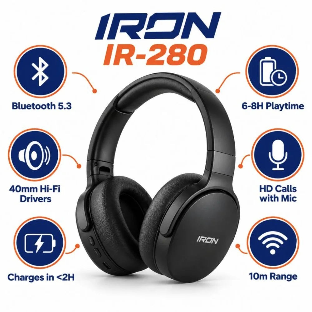 سماعة رأس لاسلكية IRON IR-280 – Casque Bluetooth 5.3 | صوت Hi-Fi ومكالمات HD