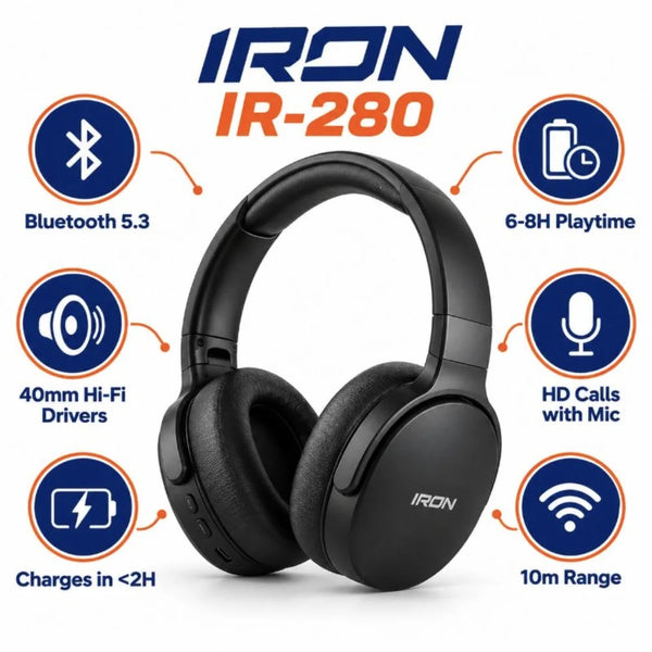 سماعة رأس IRON IR-280 لاسلكية – صوت Hi-Fi ومكالمات HD