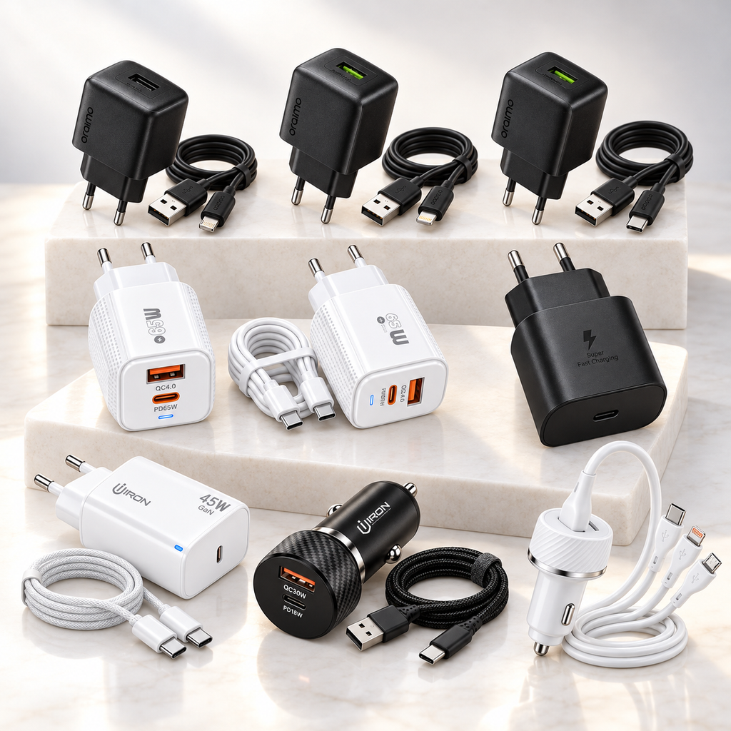شاحن سريع – اختر القوة والسعر: 10W · 45W GaN · 22W PD+QC4.0 | Chargeur Rapide مع الكابل