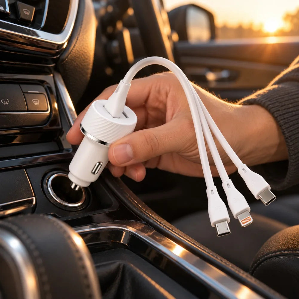 شاحن سيارة IRON CR-03 – Chargeur Voiture 45W | PD+QC مع كابل 3 في 1