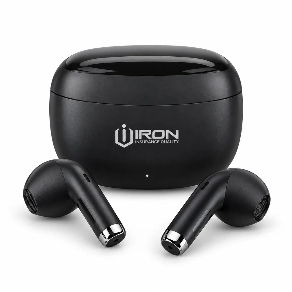 سماعات IRON IR-100 – Écouteurs sans fil TWS | Bluetooth 5.4 وتقليل الضوضاء ENC وحتى 45 ساعة تشغيل