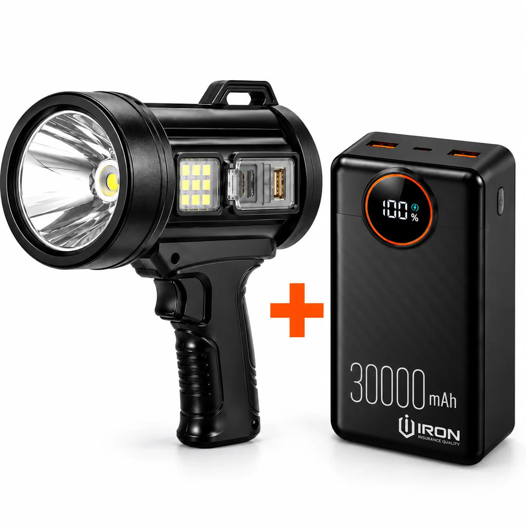 باور بانك IRON – Power Bank | 30000 · 40000 · 50000 مللي أمبير | شحن 22.5W وكابل مدمج + باك مع مشترك كهربائي أو كشاف