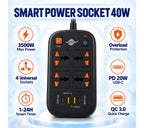 مشترك كهربائي WISDOMUP SPQ-09 – Multiprise 4 مآخذ + 4 USB شحن سريع 40W | 3500W