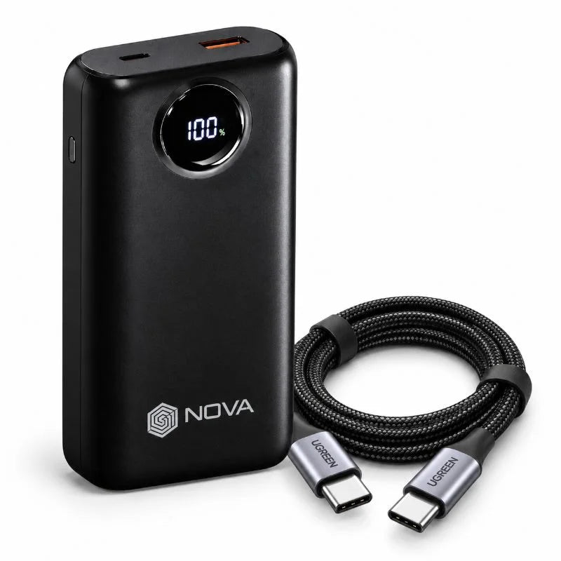 باور بانك NOVA PR-21 – 20000 مللي أمبير | Power Bank شحن سريع 22.5W مع كابلين Type-C وLightning