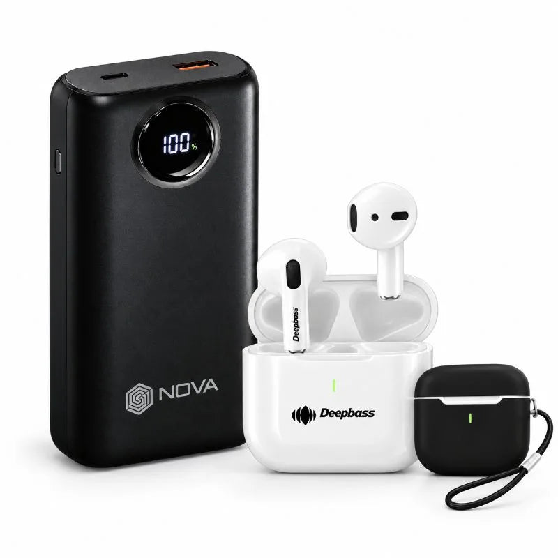 باور بانك NOVA PR-21 – 20000 مللي أمبير | Power Bank شحن سريع 22.5W مع كابلين Type-C وLightning