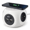 مشترك كهربائي Simon Combiball مع شاحن لاسلكي – Multiprise 3 مآخذ + USB-A/USB-C + Chargeur sans fil