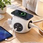 مشترك كهربائي Simon Combiball مع شاحن لاسلكي – Multiprise 3 مآخذ + USB-A/USB-C + Chargeur sans fil