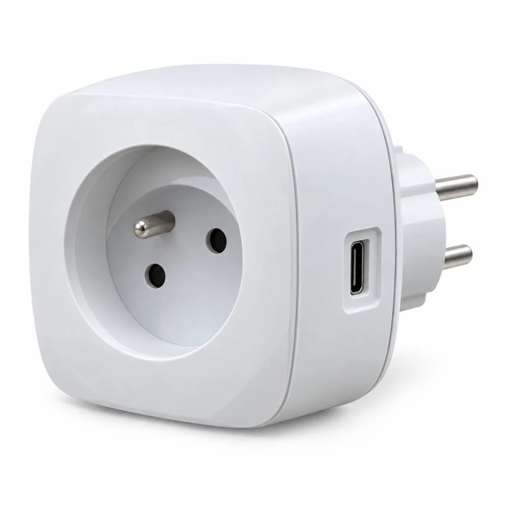 محوّل مأخذ Simon مع USB – Adaptateur prise 2P+T + 2 USB-A + 1 USB-C | 3.2A 15.8W