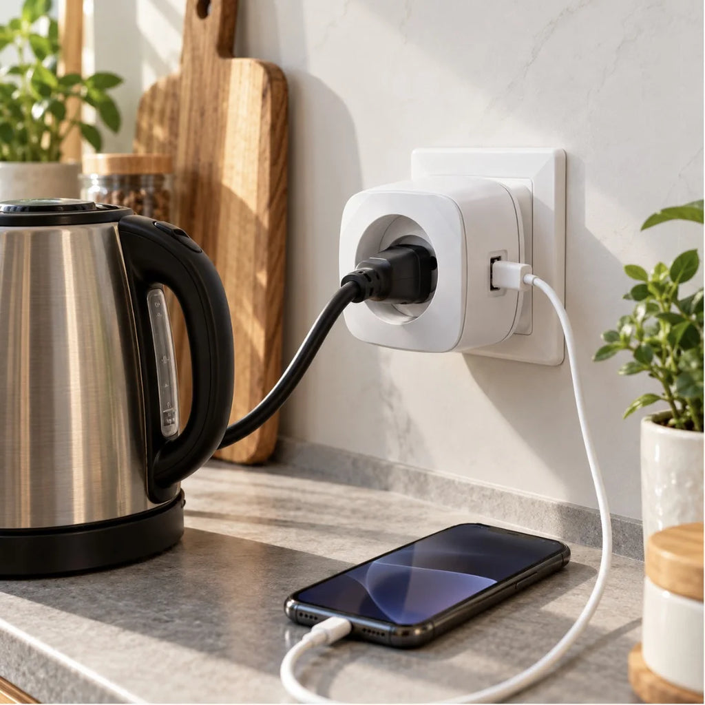 محوّل مأخذ Simon مع USB – Adaptateur prise 2P+T + 2 USB-A + 1 USB-C | 3.2A 15.8W