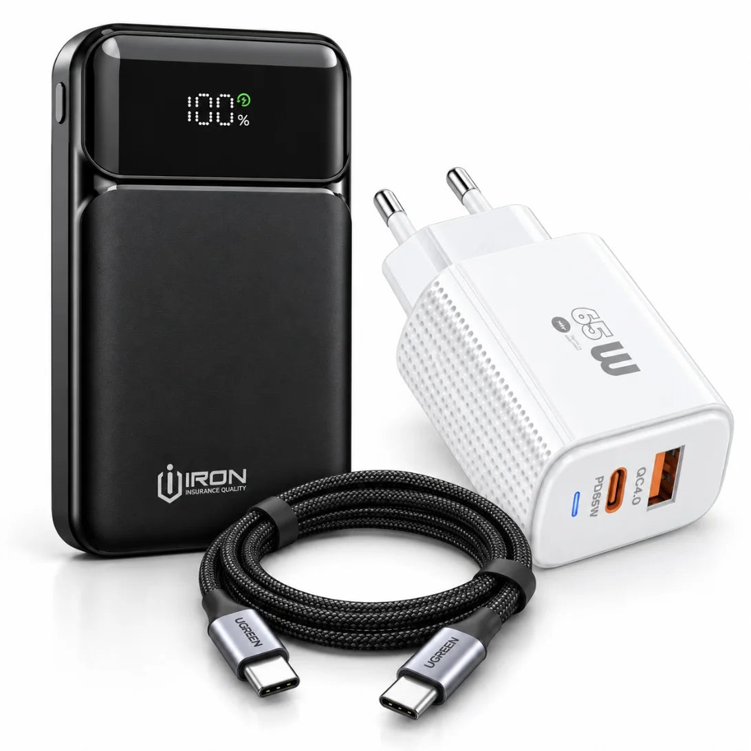 باور بانك IRON 10000 مللي أمبير – Power Bank IR-010 | شحن سريع 22.5W مع كابل مدمج وشاشة رقمية