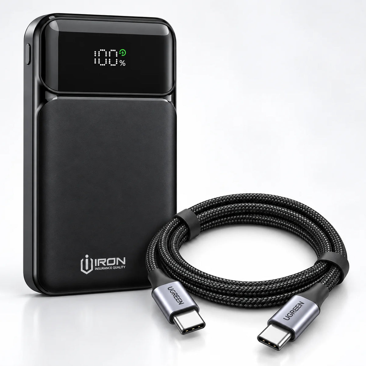 باور بانك IRON 10000 مللي أمبير – Power Bank IR-010 | شحن سريع 22.5W مع كابل مدمج وشاشة رقمية