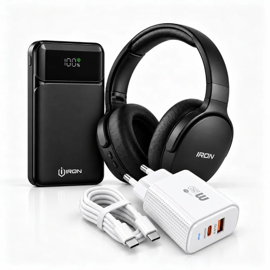 باور بانك IRON 10000 مللي أمبير – Power Bank IR-010 | شحن سريع 22.5W مع كابل مدمج وشاشة رقمية