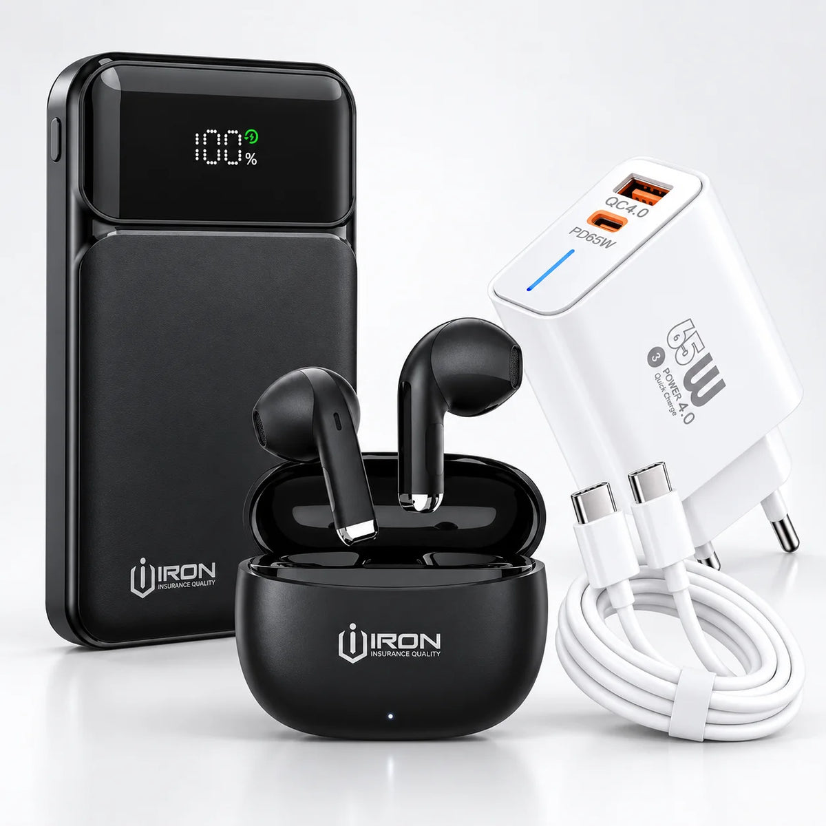 باور بانك IRON 10000 مللي أمبير – Power Bank IR-010 | شحن سريع 22.5W مع كابل مدمج وشاشة رقمية
