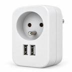 محول كهربائي Simon بمقبس فرنسي + منفذي USB – Adaptateur Combi 16A 3680W – شحن ذكي 17 واط