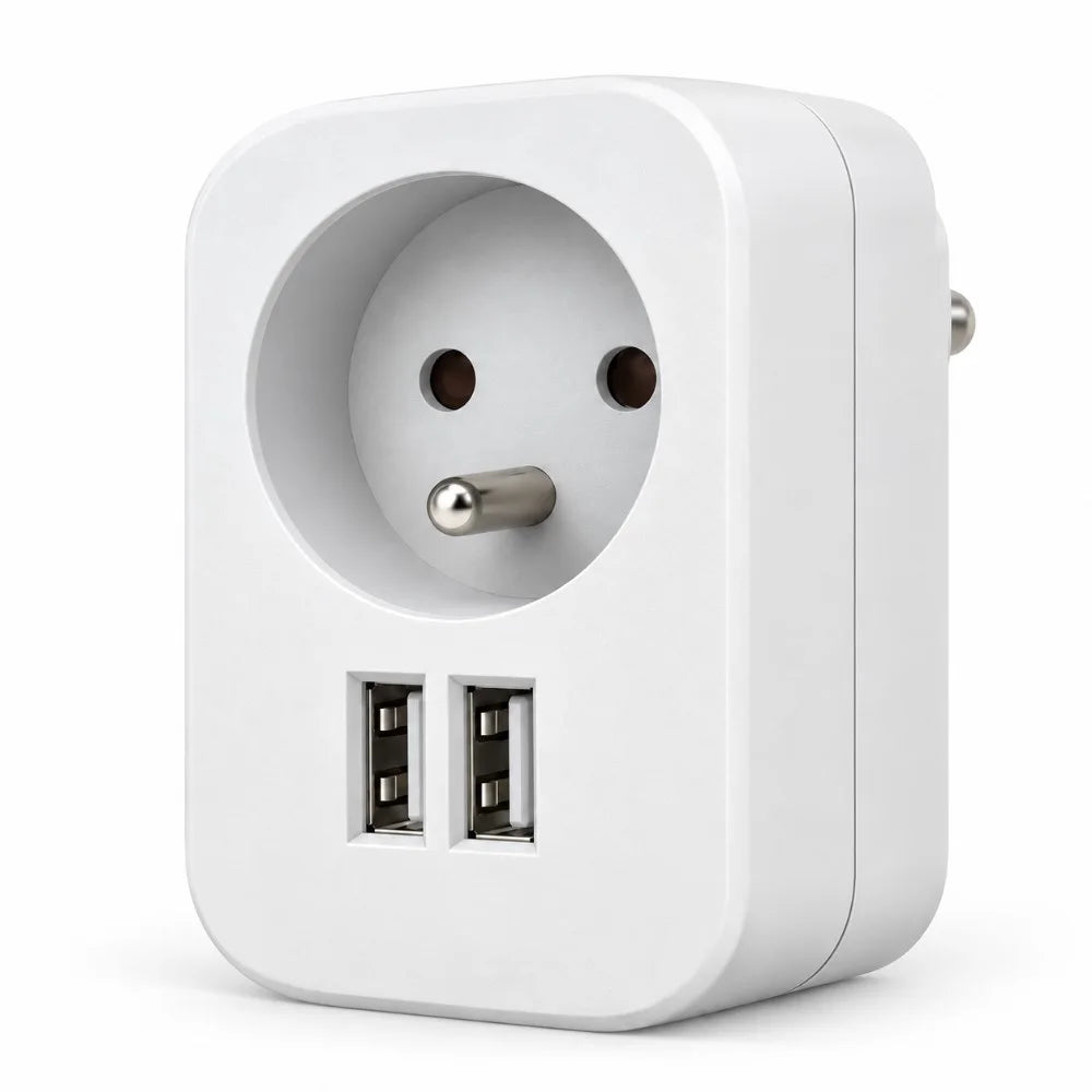 محول كهربائي Simon بمقبس فرنسي + منفذي USB – Adaptateur Combi 16A 3680W – شحن ذكي 17 واط