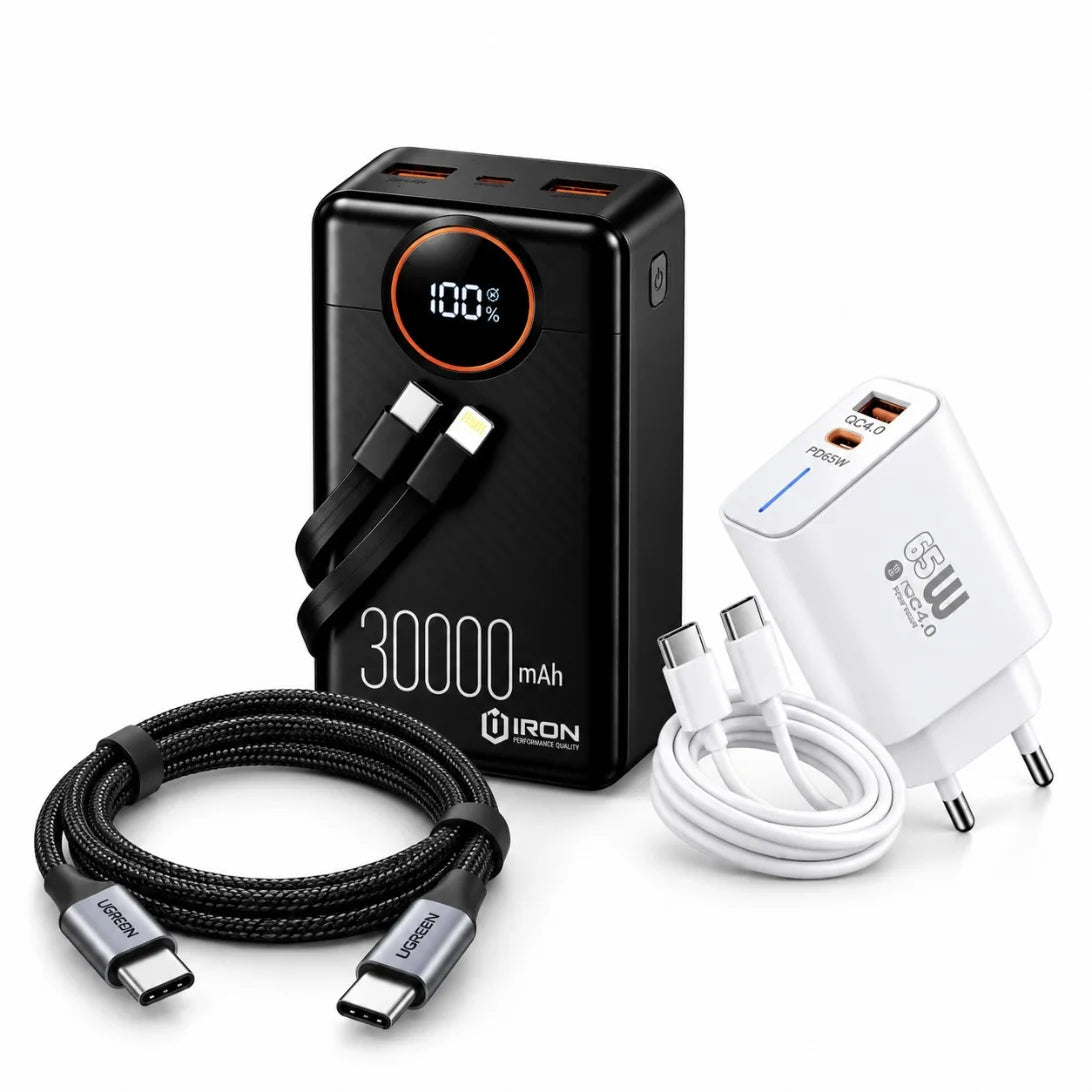 باور بانك IRON 30000 مللي أمبير – Power Bank | شحن سريع 22.5W مع كابل مدمج وشاشة رقمية