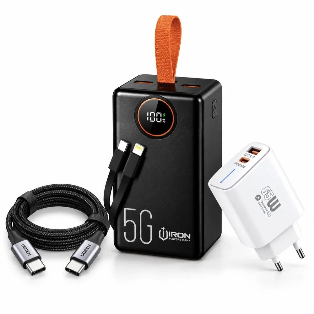باور بانك IRON 50000 مللي أمبير – Power Bank | شحن سريع 22.5W مع كابلين مدمجين وشاشة رقمية