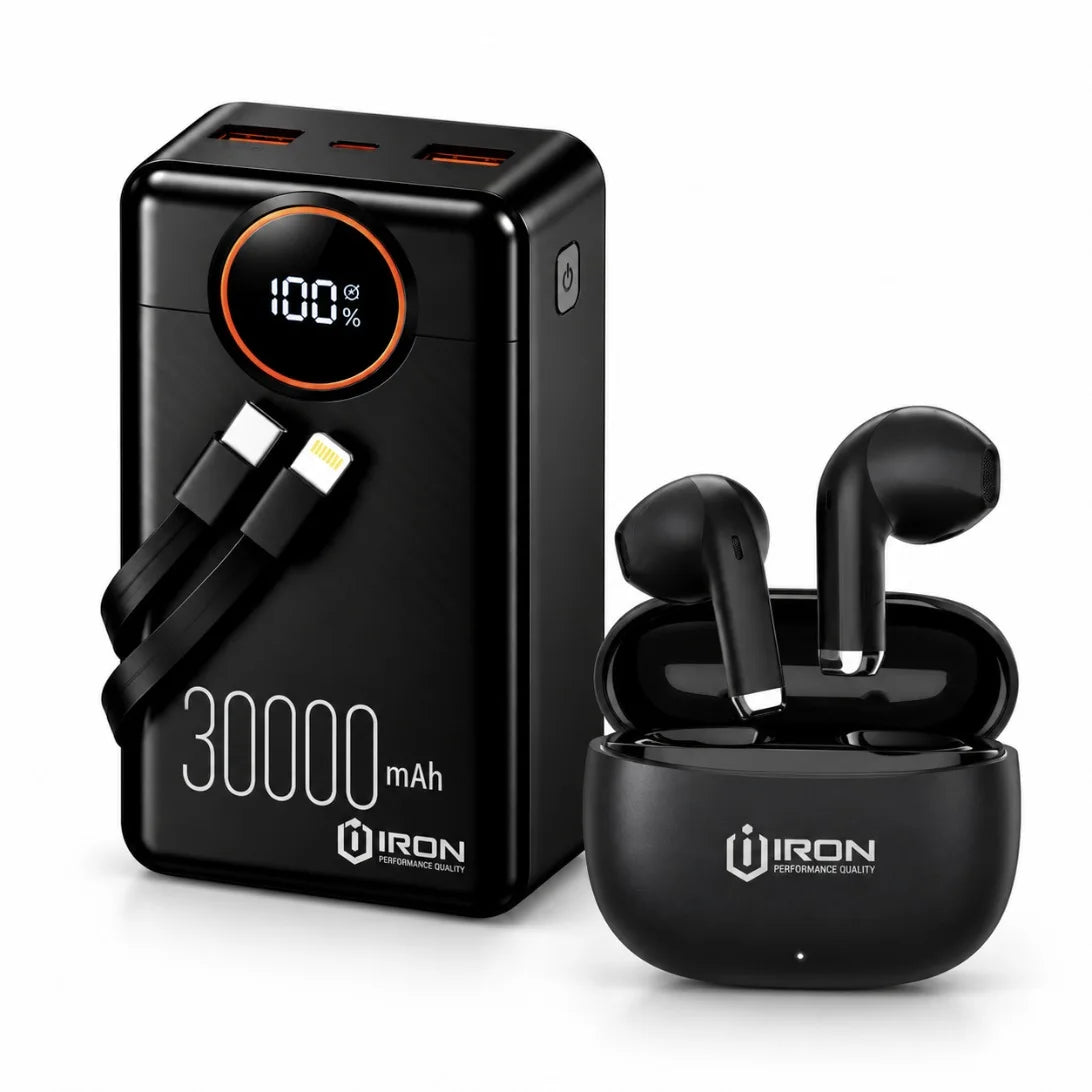 باور بانك IRON 30000 مللي أمبير – Power Bank | شحن سريع 22.5W مع كابل مدمج وشاشة رقمية