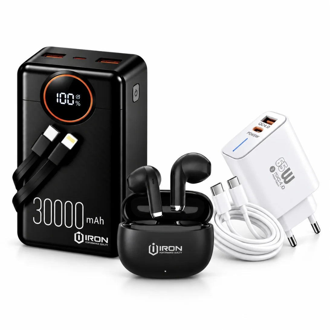 باور بانك IRON 30000 مللي أمبير – Power Bank | شحن سريع 22.5W مع كابل مدمج وشاشة رقمية