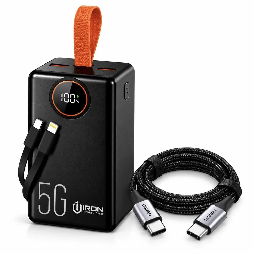 باور بانك IRON 50000 مللي أمبير – Power Bank | شحن سريع 22.5W مع كابلين مدمجين وشاشة رقمية