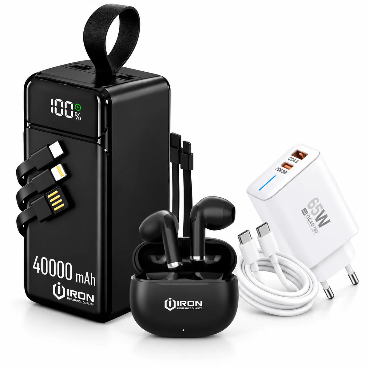 باور بانك IRON 40000 مللي أمبير – Power Bank | شحن سريع 22.5W مع كابل مدمج وشاشة رقمية